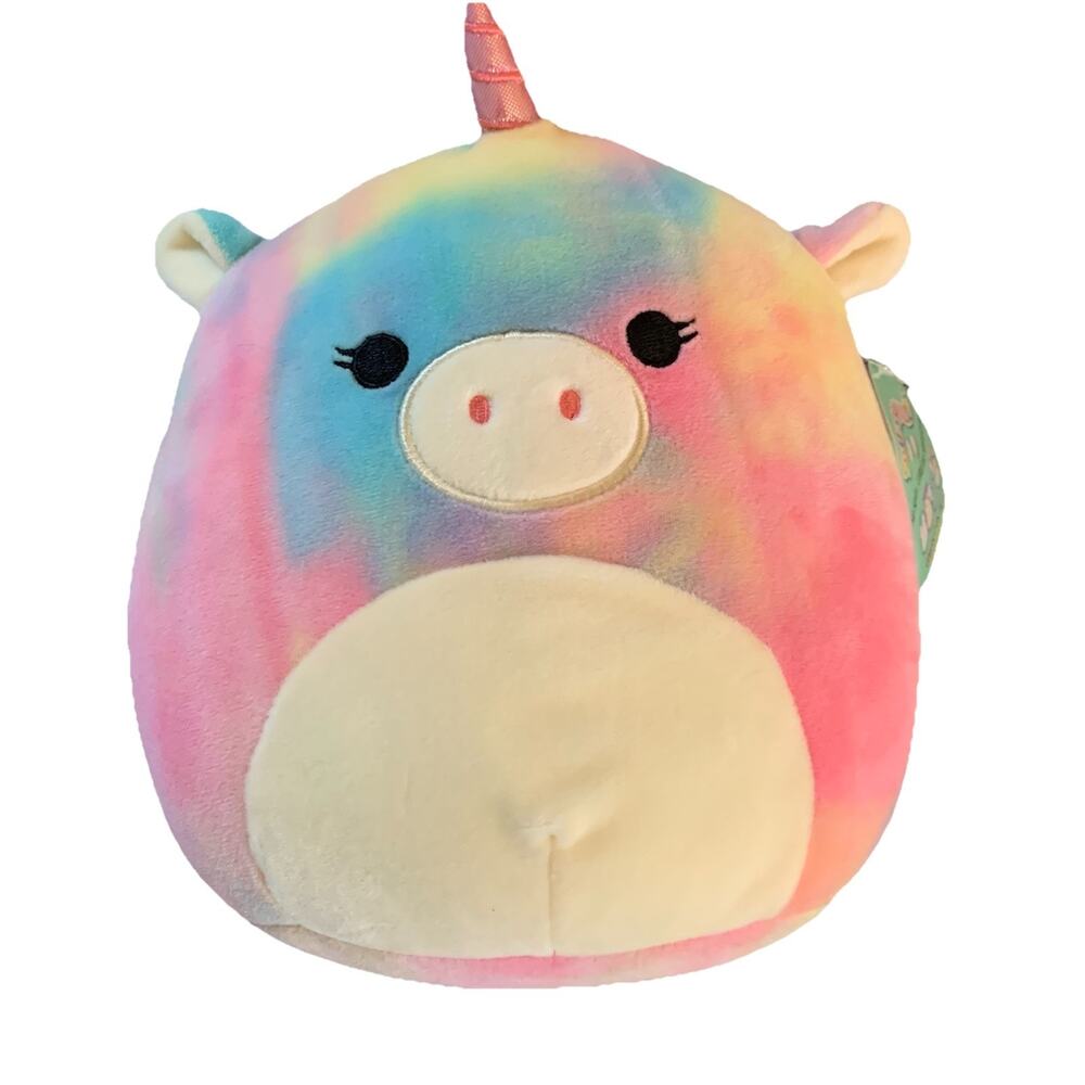 New Squishmallow 10" Esmeralda Tie Dye Pig Unicorn Rainbow Stuffed Animal